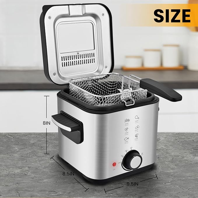 Pukomc Deep Fryer 3 Liter Capacity,1500W Oil Fryer with Adjustable Temperature,Viewing Window,Detachable Frying Basket,Made of Stainless Steel Material and Easy to Clean