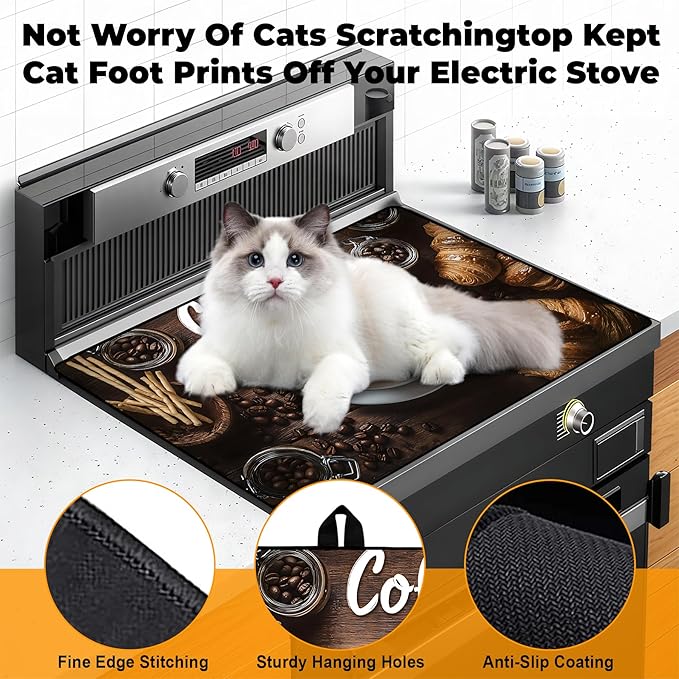 Stove Top Cover- Mat for Electric Stove Protector with Anti-Slip Rubber Coating Dish Drying Mats Scratch-Resistant (coffee, 28.5" x 20.5")