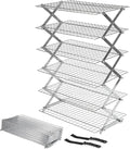 6 Tier Upgraded Collapsible Cooling Rack with Adjustable 3 Setting Design, Stackable Baking Rack with Clean Brush, Roasting Cooking Drying Wire Cooling Rack for Cookies Baking Roasting ＆ Grilling