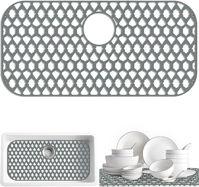 SAMSIER Silicone Sink Protectors Mats (13x11 & 14x12 & 16x12 & 18x16 & 19x14 & 21x16 & 22x13 & 25x16 & 26x14 & 28x14 & 30x16) for Bottom of Kitchen Sink (28”x14.4”, Rear Drain)