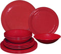 UPware 12 Piece Twinkle Dust Melamine Dinnerware Sets, Outdoor Dishes Set, Plates and Bowls Sets, Christmas Decorations, Service for 4, Red