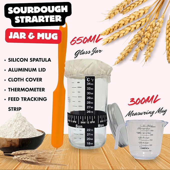 Sourdough Starter Kit for Beginners, Complete Bread Making Kit with Banneton Proofing Baskets, Glass Starter Jar, Scoring Lame & Tools, Easy Homemade Artisan Bread Baking Set
