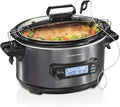 Hamilton Beach Portable 6 Quart Set & Forget Programmable Slow Cooker | Temperature Probe | Lid Lock For Easy Travel | Dishwasher Safe Crock & Glass Lid | Black Stainless Steel | 33866