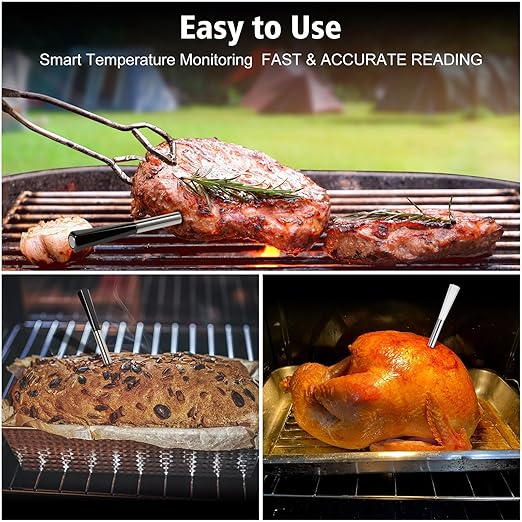 Smart Meat Thermometer for BBQ & Oven, Dual Sensor Probes, Real-Time App Monitoring, Long Wireless Range, Fast Response Cooking Thermometer for Grill & Smoker