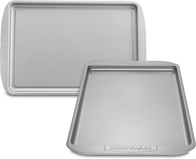 Farberware Nonstick Bakeware 11-Inch x 17-Inch Cookie Sheet Pan Set, 2-Piece, Gray