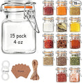 Flrolove 4oz Small Spice Jars with Lids, 15 Pack Airtight Glass Jars, Small Spice Containers Includes Labels & Rubber Gaskets for Kitchen, Jam, Herbs, Crafts, Wedding