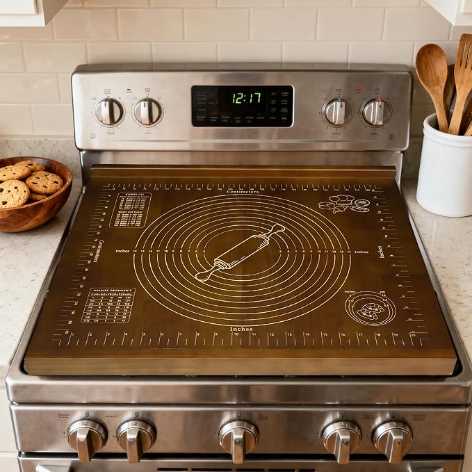 Wooden Pastry Board with Measurement 24'' x 20" Reversible Kneading Board with Side Lip and Engraved Ruler Bread Cutting Boards for Rolling Dough Baking Counter Top Kitchen (Brown)