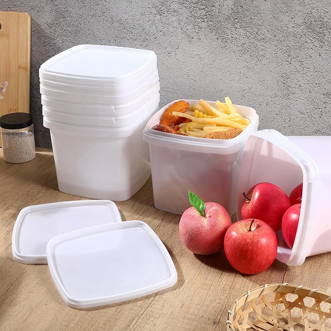 Mifoci 12 Pcs 3 Qt/ 101 Oz/ 3 L Plastic Food Containers, 0.74 Gallon Ice Cream Buckets with Lids and Handle Reusable Square Deli Containers Freezer and Microwave Safe for Kitchen Food Drinks Storage