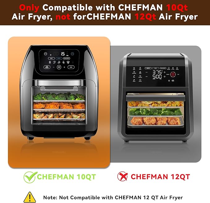 Air Fryer Accessories for CHEFMAN Multifunctional Digital Air Fryer 10 Qt, 2pack Basket Tray 100pcs Air Fryer Liners and 4pcs Black Non Stick Mat