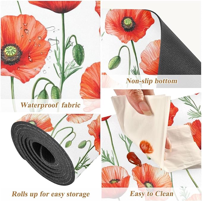 Red and White Poppy Flowers Trivet Table Runner Heat Resistant 230F for Hot Dishes Pots Plates Kitchen Dining Table Protector Decorative 39.37 X 11.8 Inch
