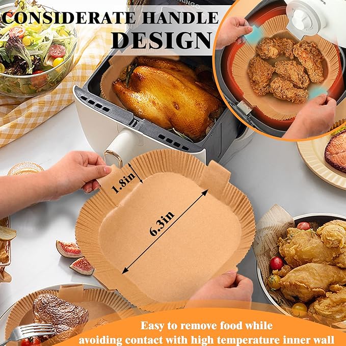 Air Fryer Disposable Paper Liner, Square Parchment Cooking Non-Stick, Baking Roasting Food Grade Paper for Air Fryer, Microwave Oven, Frying Pan, Oil-proof, Water-proof (100PCS 6.3 Inch Natural)