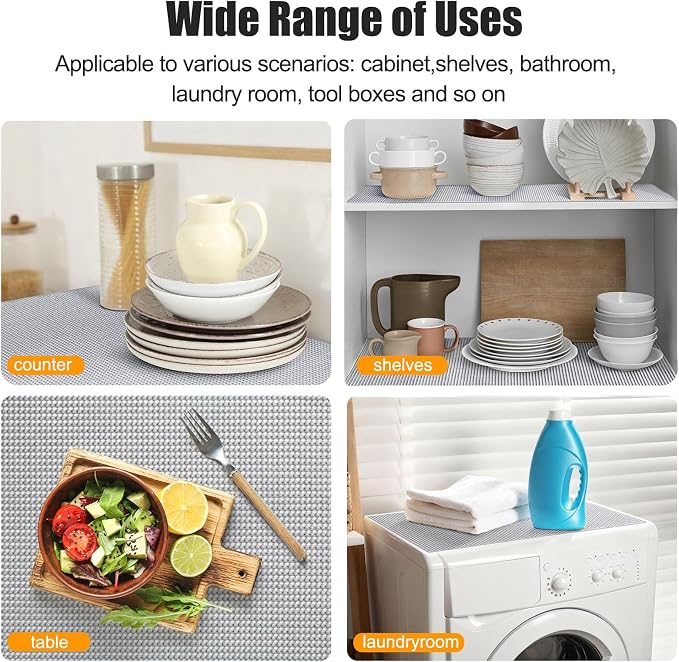 Songrey Non-Adhesive Drawer and Shelf Liner, Non Slip Cabinet Liners, Protect Kitchen Cupboard, Bathroom Drawers, Breathable, Thick Strong Grip mat (12IN x 20FT, Light Gray)