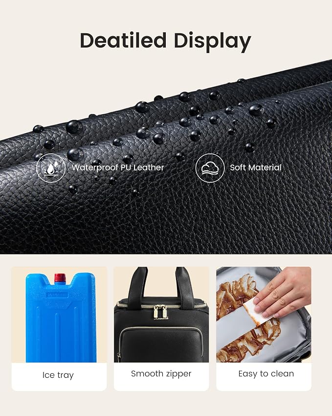 LOVEVOOK Insulated Lunch Bag for Women, PU leather Lunch Box with Shoulder Strap, Wide Opening Adult Large Lunch bags for Work Picnic Beach Family Camping Outdoor Teacher