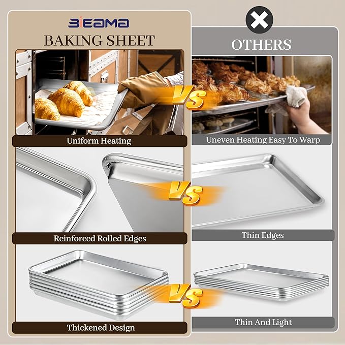 BIEAMA 6 Pack Full Size Baking Sheet Pan Aluminum Commercial Pan for Oven Freezer Bakery Hotel Restaurant 26" × 18"
