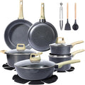 GiPP Ceramic Pots and Pans Set Non Stick - 18 Pcs Nonstick Cookware Set, Non-toxic Healthy Kitchen Cooking Set w/Frying Pans Set, Dishwasher Safe, PFAS PTFE PFOA PFOS Free, Dark Gray