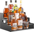 YQBRAO 3-Tier Liquor Bottle Display Shelf,Coffee Syrup Rack Organizer,Water Bottle Organizer, Mini Bar Cabinet, Rustic Bar Shelves for for Liquor Whiskey, Spirits（Black）