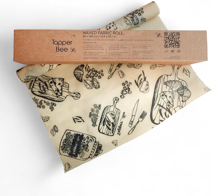 Beeswax Wrap: Sustainable Plastic-Free Storage for Snacks & Bread. Reusable, Cotton-Based & Eco-Friendly. Grey Nuts Design, 55”x13.4” Roll.