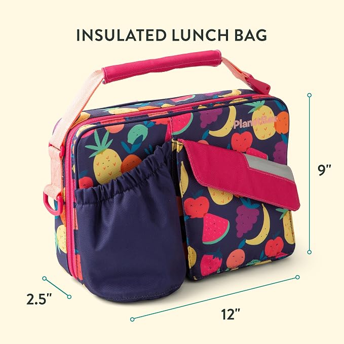 PlanetBox Rover Stainless Steel Bento Box Style Lunch Box Kit for Kids with 5 Compartments – Tutti Frutti Edition includes Insulated Lunch Bag, Leakproof Food Containers and Matching Magnets