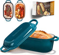 4.6-Quart Oval Dutch Oven for Bread Baking, 2 in 1 Enameled Cast Iron Bread Pan with Lid, Sourdough Baking Pan for a Crispy Crust, Teal