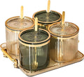 Acrylic Condiment Spice Jars,Condiment Spice Box With Lids and Spoons and Tray,Clear Plastic Condiment Canisters,Seasoning Box 4 Pack,Seasoning Box Set for Kitchen to Storage Salt,Paprika,Sugar