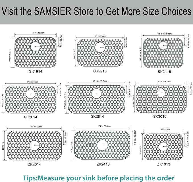 SAMSIER Silicone Sink Protectors Mats (13x11 & 14x12 & 16x12 & 18x16 & 19x14 & 21x16 & 22x13 & 25x16 & 26x14 & 28x14 & 30x16) for Bottom of Kitchen Sink (21”x16”, Rear Drain)