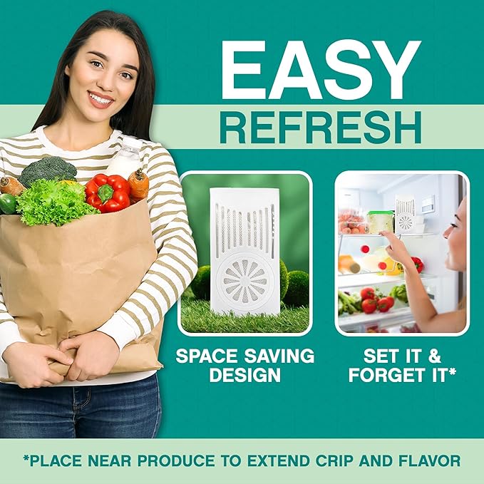 Refrigerator Deodorizer with Zeolites (2-Pack) - Odor Eliminator for Fridge & Freezer - Outshines Baking Soda and Bamboo Charcoal Bags - Long-Lasting, & Safe
