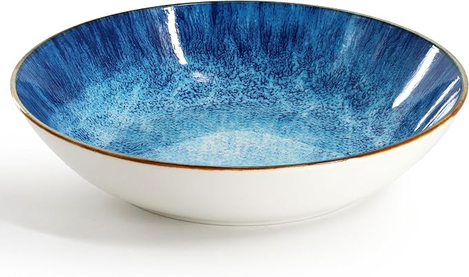 Elama Oceanus 16 Piece Round Shape Porcelain Double Bowl Dinnerware Set, Tableware Set, Table Setting- Service for 4 (Blue)
