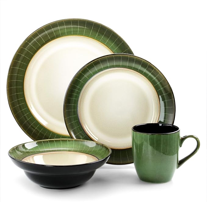 Elama Grand Jade 16 Piece Luxurious Stoneware Dinnerware with Complete Setting for 4, 16pc