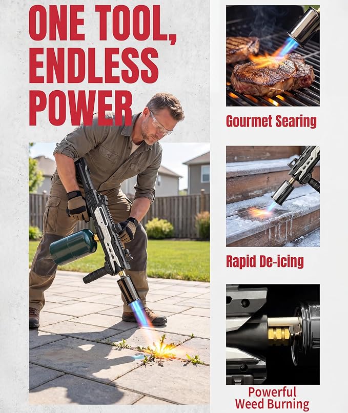 Powerful Propane Torch Gun, Fathers Day Gift for Dad Men, Culinary Blow Kitchen Cooking Torch for Steak Searing, Campfire Charcoal Starter for Blackstone Griddle Accessories (Tank Not included)