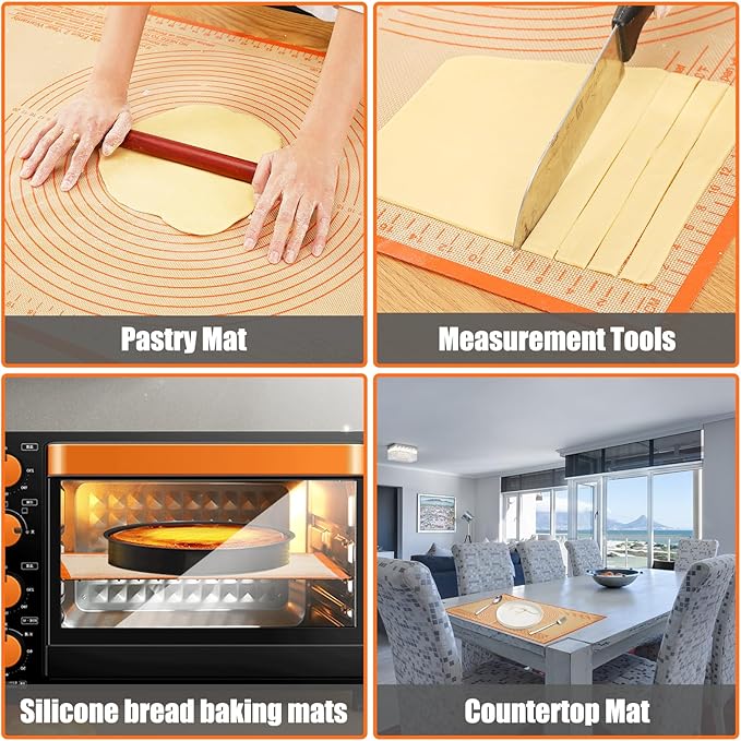 Silicone Pastry Mat 34x26 Inch Nonstick Baking Mat -Perfect for Doug, Pastry, Dough Rolling, Kneading Board, Pie Crust, Fondant, Pasta/Pizza, Kitchen Counter Mat