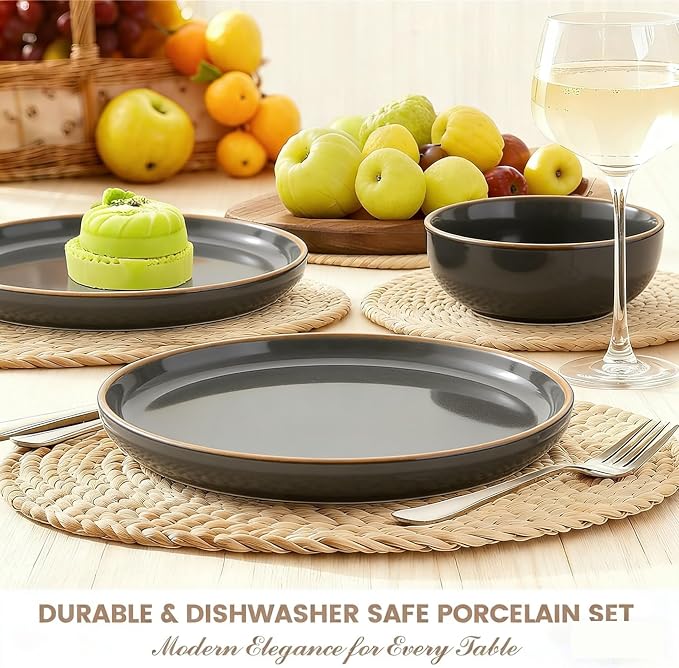 Plates and Bowls Sets,12 Pieces Round Porcelain Dinnerware Sets,Dishes, Plates, Dishware Sets,Chip Resistant Ceramic Dish Set Dining Dinner Ware Service for 4