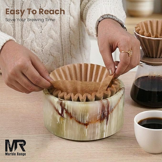 Marble Coffee Filter Holder – 6 inch Handmade Green Onyx Coffee Filter Holder with Lid, Storage Organizer for Kitchen Countertop & Bar Decor
