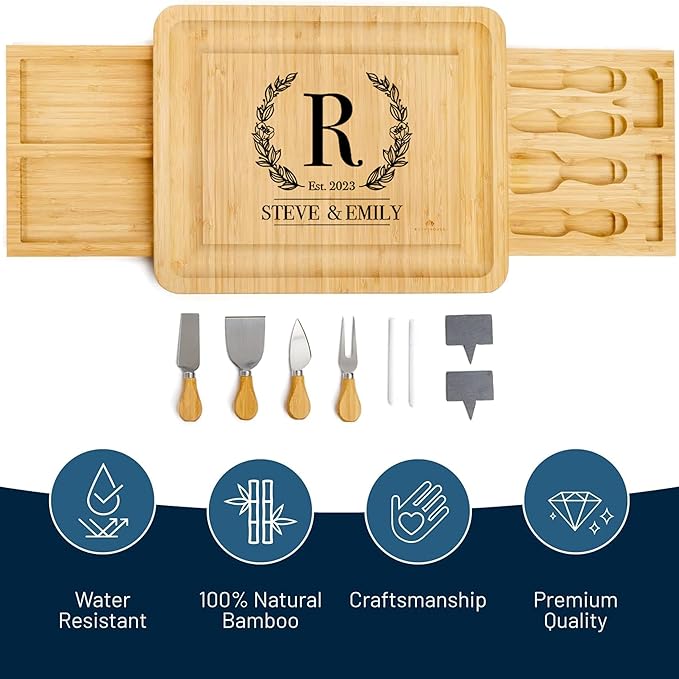 RoyalHouse Personalized Charcuterie Board, Custom Bamboo Engraved Cheese Board, Customized Gifts, Bridal Shower Gifts, Perfect for Personalized Christmas Gift