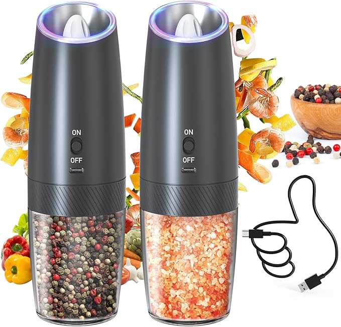 CIRCLE JOY Rechargeable Electric Salt and Pepper Grinder Set and Gravity Electric Salt and Pepper Grinder Set Rechargeable