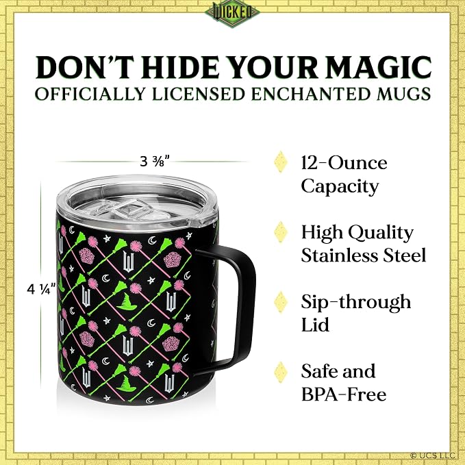Dragon Glassware x Wicked 12 oz Stainless Steel Camp Mug with Lid - Insulated Camping Mug for Coffee, Tea, Matcha, Hot Beverages - Black