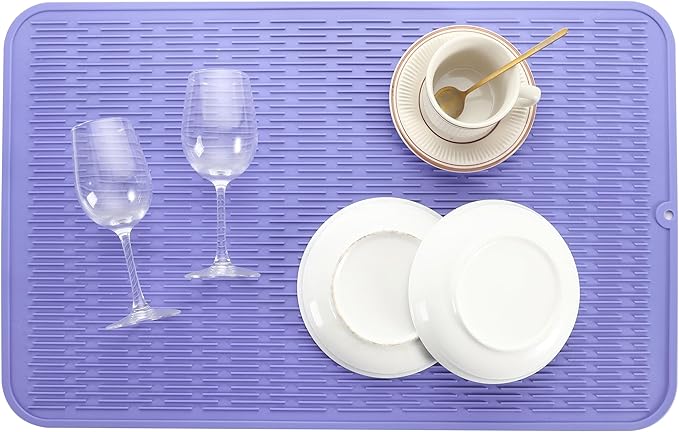 MicoYang Silicone Dish Drying Mat for Multiple Usage,Easy clean,Eco-friendly,Heat-resistant Silicone Mat for Kitchen Counter or Sink,Refrigerator or Drawer Liner Light Purple 3XL 28 inches x 18 inches