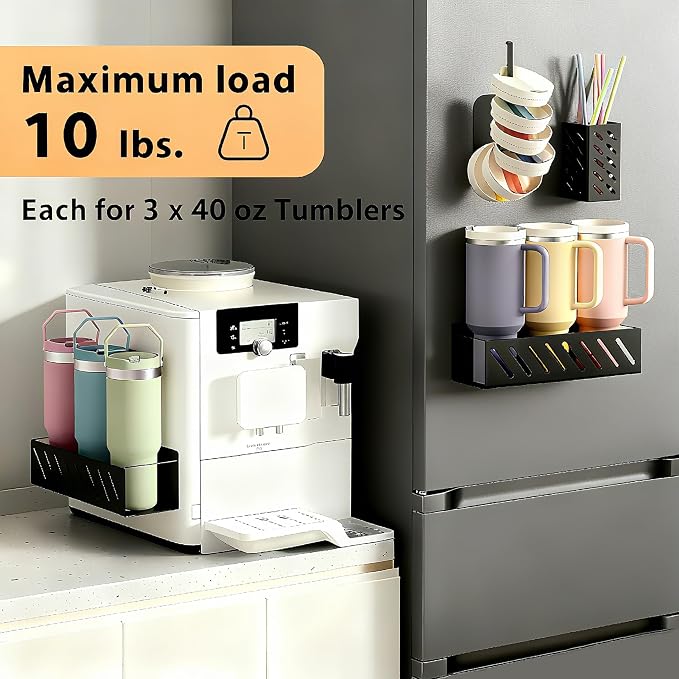 Magnetic Stanley Cup Organizer (2-Count) - Secure Fridge Mount for Full-Size 30/40 oz Tumblers with Lid & Straw Storage (6 Tumblers)