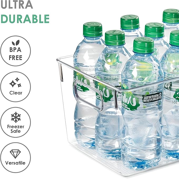 Clear Plastic Storage Bins – 4 Large Containers for Kitchen Organization or Pantry Organization and Storage, Fridge Organizer Plastic Bins, Pantry Organization and Storage Bins, Cabinet Organizers