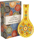 BCS Ceramic Spoon Rest, Large 9” Hand Painted Spoon Holder for Stove Top & Kitchen Counter, Dishwasher Safe & Heat Resistant Utensil Holder, Floral Kitchen Decor, Handmade Pottery