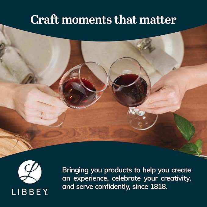 Libbey Vineyard Reserve Wine Glass Set of 12, Red and White Clear Wine Glasses, Merlot, Bordeaux, Chardonnay Gifts, Lead-Free Stemware Glasses