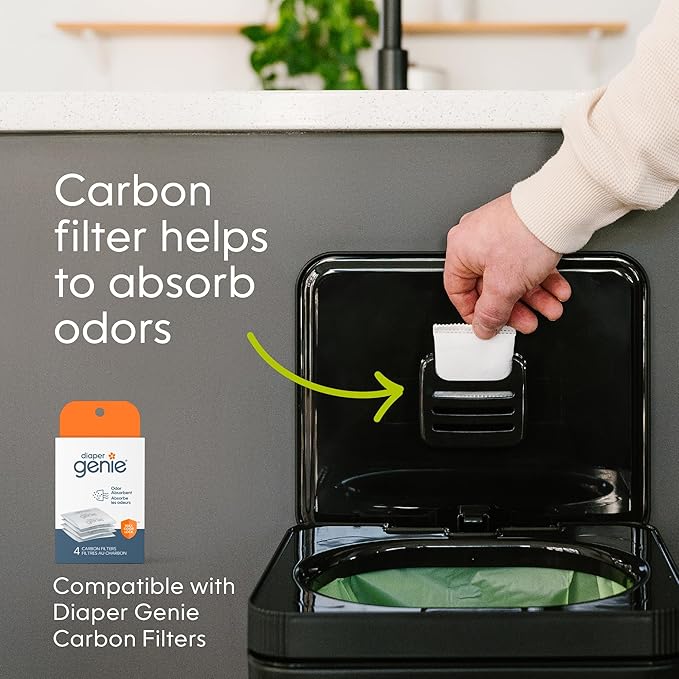 Kitchen Compost Bin, Black Stainless-Steel Large, 3.6 Gallon, Indoor Odorless Composting, Hands-Free, Washable Parts, Includes 8 Tear-Off Compostable Bags and 1 Carbon Filter