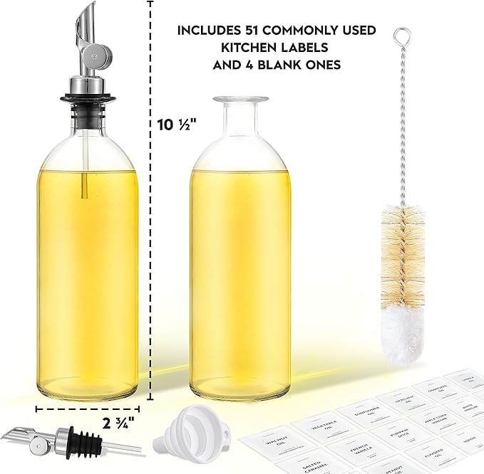 Spaceneat Olive Oil Dispenser 2-Pack, Silver, 16.9 fl oz & 4 Extra Oil Spouts (Gold)