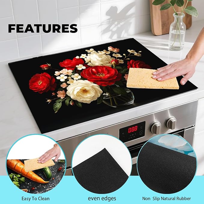 Stove Top Covers for Electric Stove, Heat-Resistant Glass Stove Top Cover Protector, Induction Cooktop Protector Mat for Kitchen 28.3 x 20.5 inches (rose)