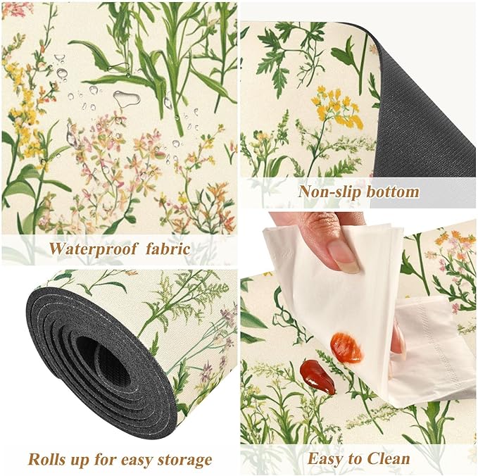 Herbaceous Plants Flowers Trivet Table Runner Heat Resistant 230F for Hot Dishes Pots Plates Kitchen Dining Table Protector Decorative 39.37 X 11.8 Inch