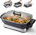 Elite Gourmet 15" x 12" x 3" Stow-Away Foldable Electric Skillet, Ceralast™ PFAS Free Ceramic, 1500W Rapid Heat, Dishwasher Safe Pan & Lid, Black/Grey