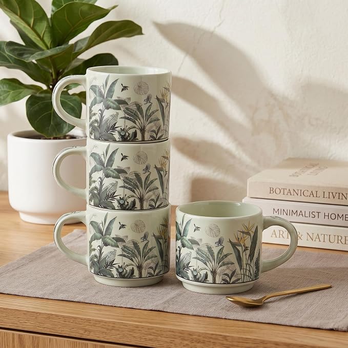 Servo Best Handmade Ceramic Coffee Mugs Set Of 4, 8 Oz Mug with Handle for Hot Beverages, Cups for Latte, Tea, Cappuccino, Milk, Cocoa, Microwave & Dishwasher Safe, Housewarming Gift for Men & Women