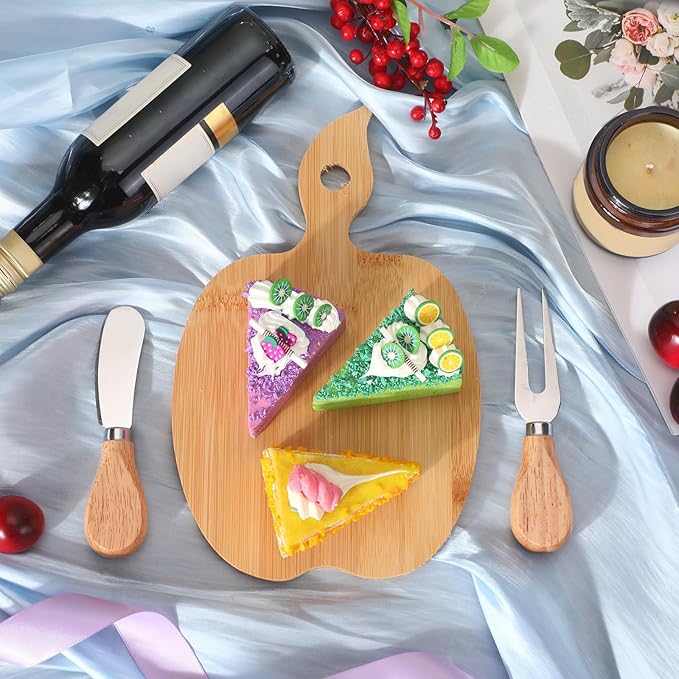 Nuogo 16 Set Wedding Bridal Shower Cheese Board Party Favors Wooden Mini Charcuterie Boards and Knives Set with Thank You Tags Bamboo Board Gifts for Guests Valentine Bridal Birthday Party(Apple)