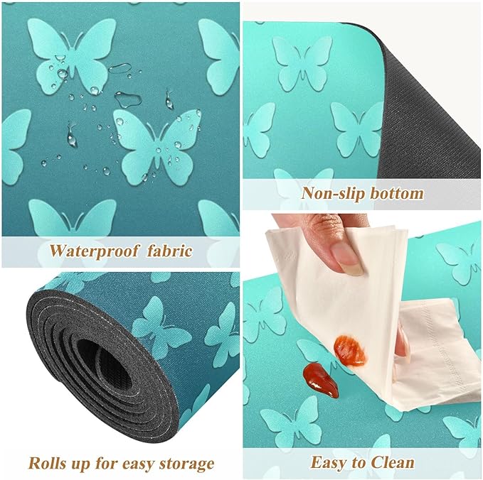 Trivet Table Runner 40 Inches Long Teal Blue Butterflies Heat Resistant Hot Pad Multi Purpose Mat for Hot Pots Pans Kitchen Countertops