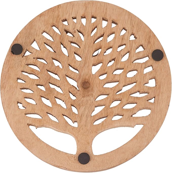 Cooking Gifts Set of 2 Wooden Trivets for Hot Dishes Pots and Pans Tea Pot Holders Nonslip Heat Resistant Kitchen Counter Accessories for Table Countertops (TRNAT) 8" Diameter Tree of Life Design