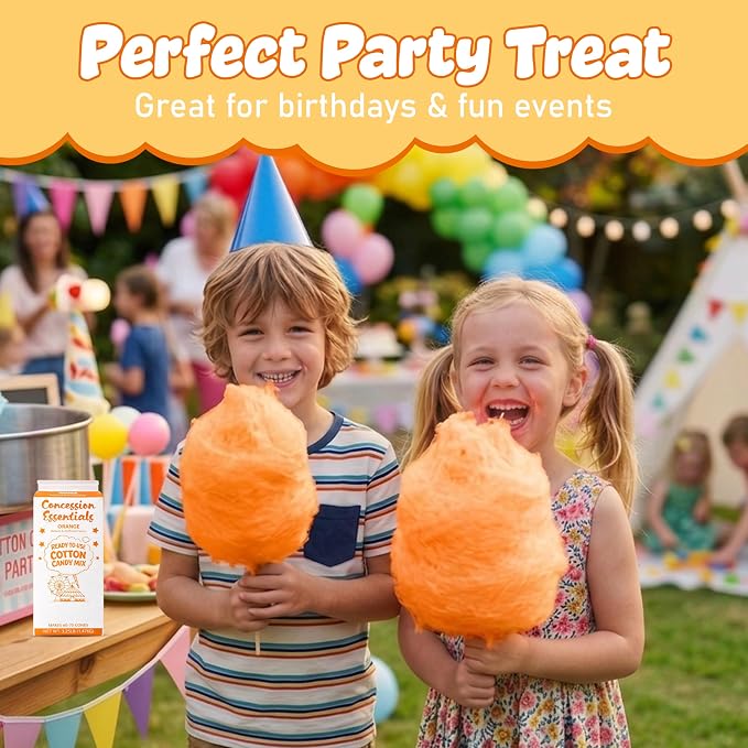 Perfectware Concession Essentials Orange Cotton Candy Mix – Ready-to-Use Floss Sugar for Cotton Candy Machines – Makes 60–70 Cones – 3.25 lb Carton – Carnival Style Cotton Candy Sugar